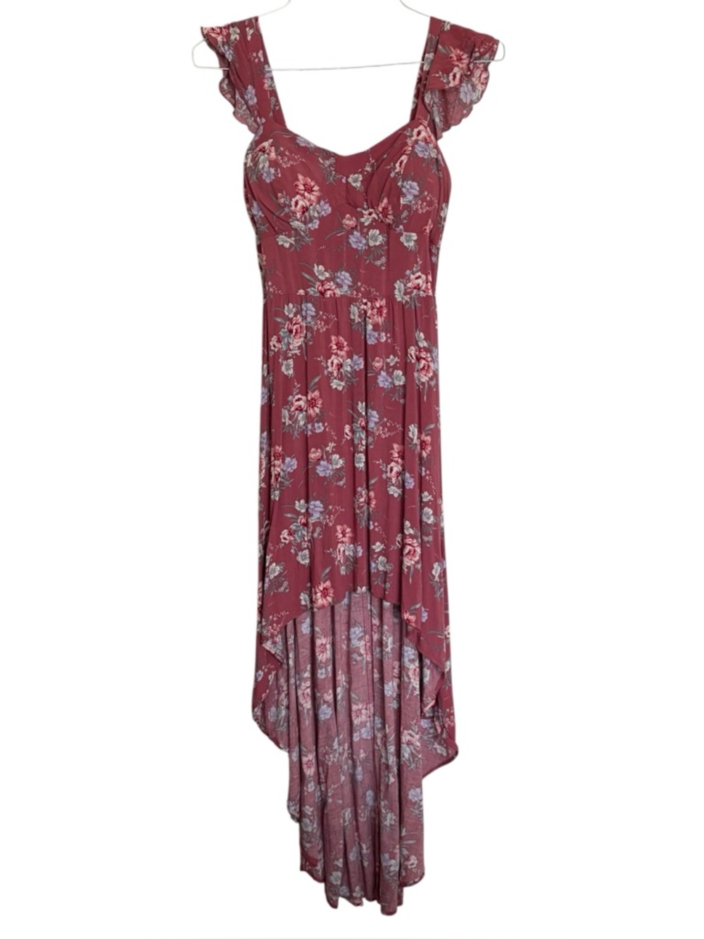 Lg Pink Floral Maxi Dress Sweetheart Neckline High Low Hem Coquette Easter - Picture 2 of 13